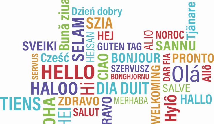 Wortwolke mit "hallo" in verschiedenen Sprachen