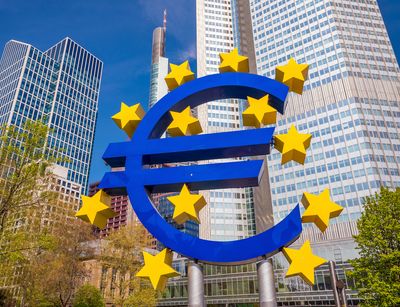 Euro sign in Frankfurt am Main, Stock image