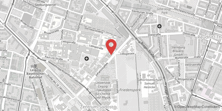 die Karte zeigt folgenden Standort: Institut für Rechtsmedizin, Johannisallee 28, 04103 Leipzig