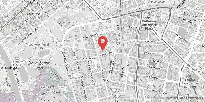 die Karte zeigt folgenden Standort: Fakultät für Sozialwissenschaften und Philosophie, Beethovenstraße 15, 04107 Leipzig